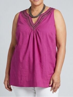 😍CLEARANCE  Pink V Neck Sleeveless Cotton Tank Top 4X